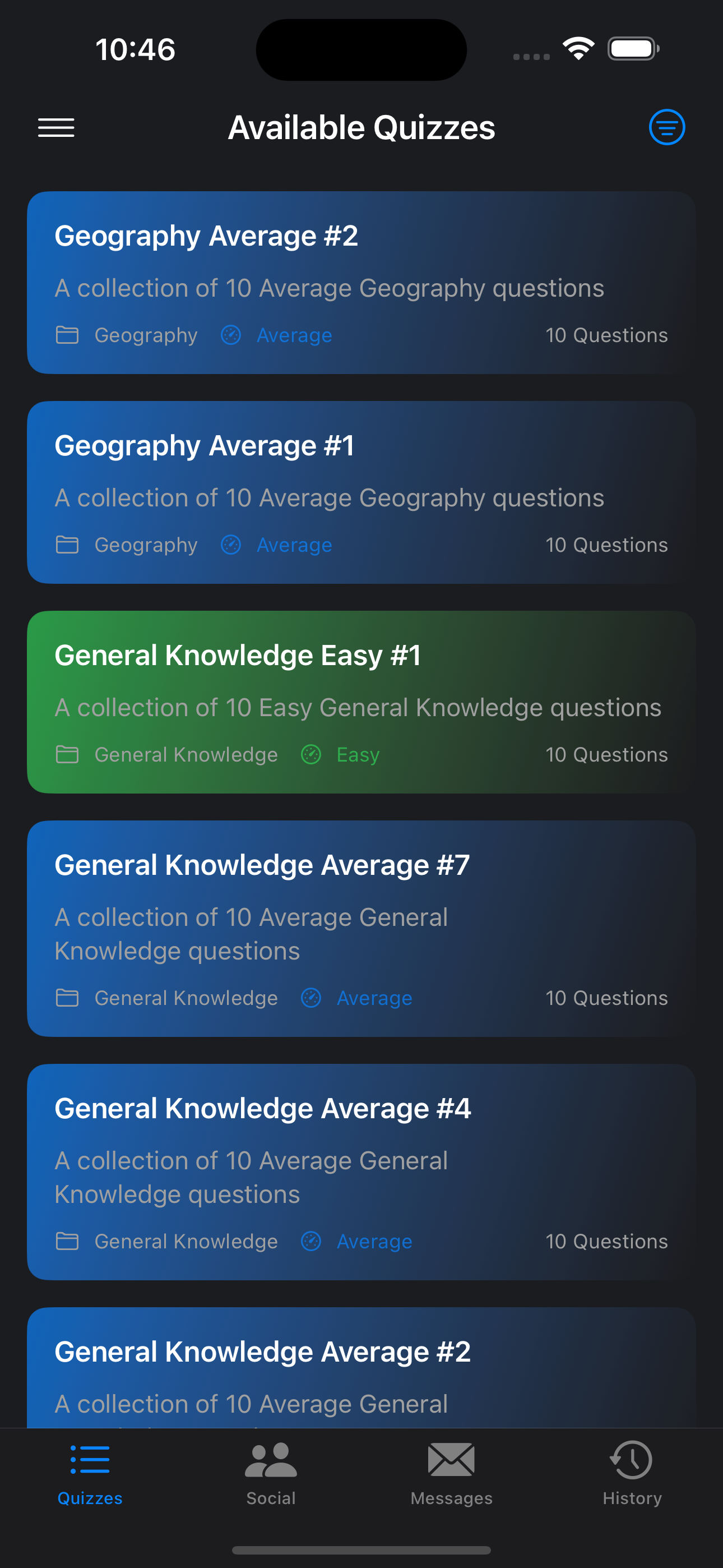 Quiz List Screenshot